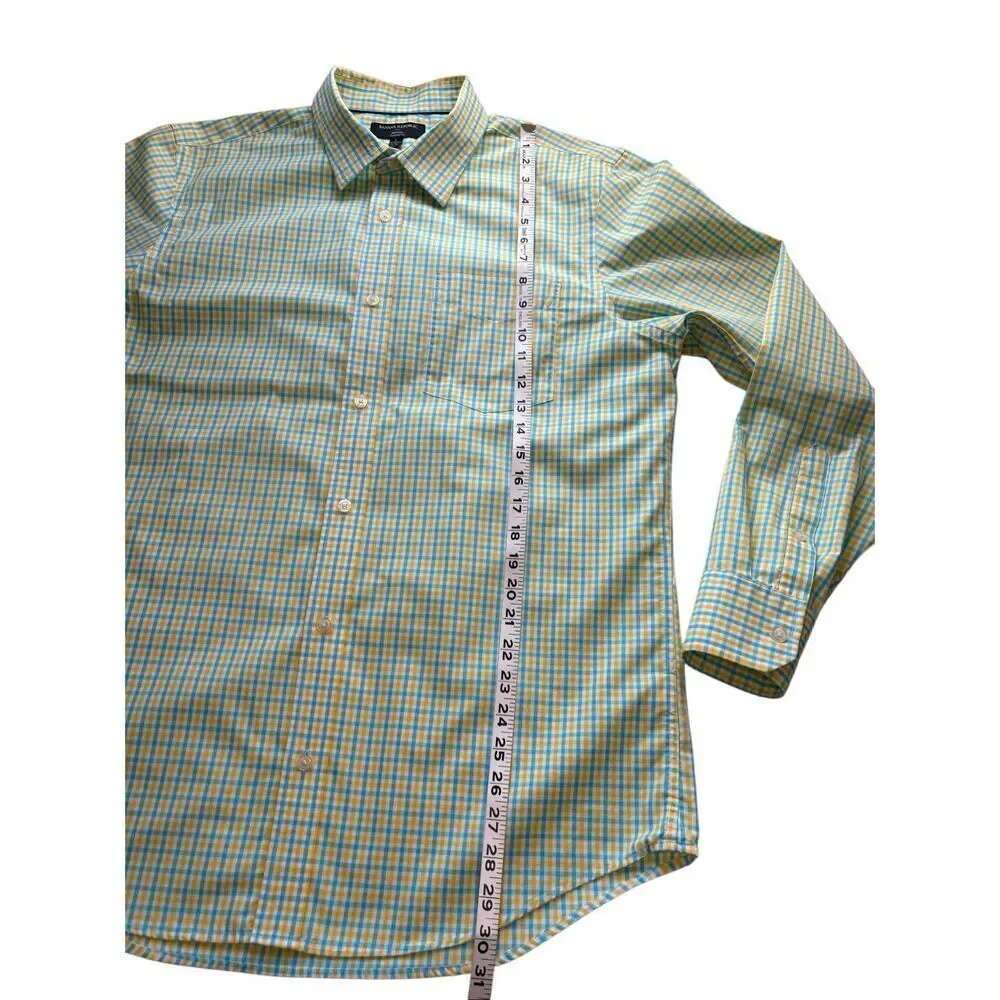 Banana Republic Non-Iron Classic Fit teal and yellow checked cotton button down